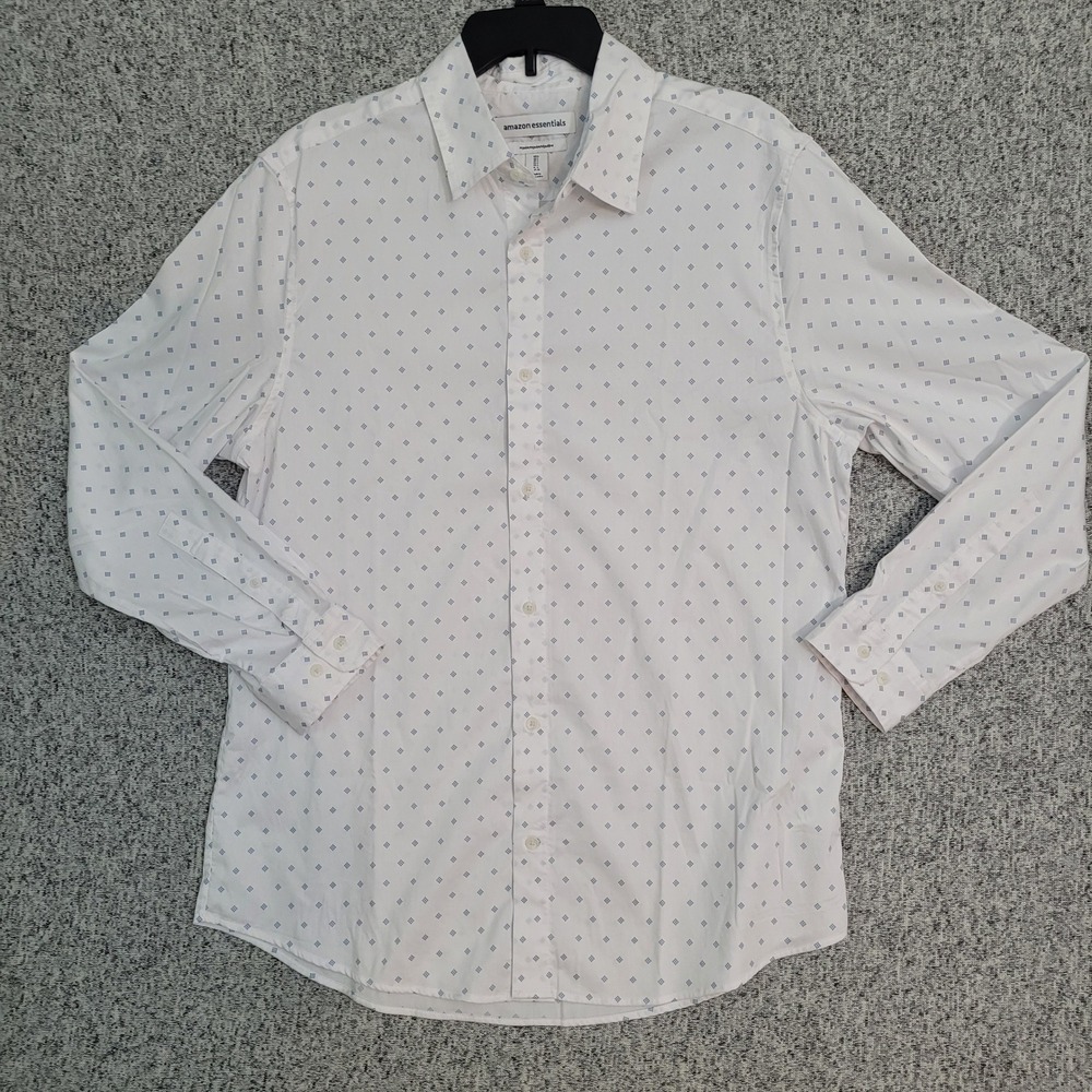 Amazon Essentials Mens Regular Fit Long Sleeve Button Down Shirt White‎ Blue L